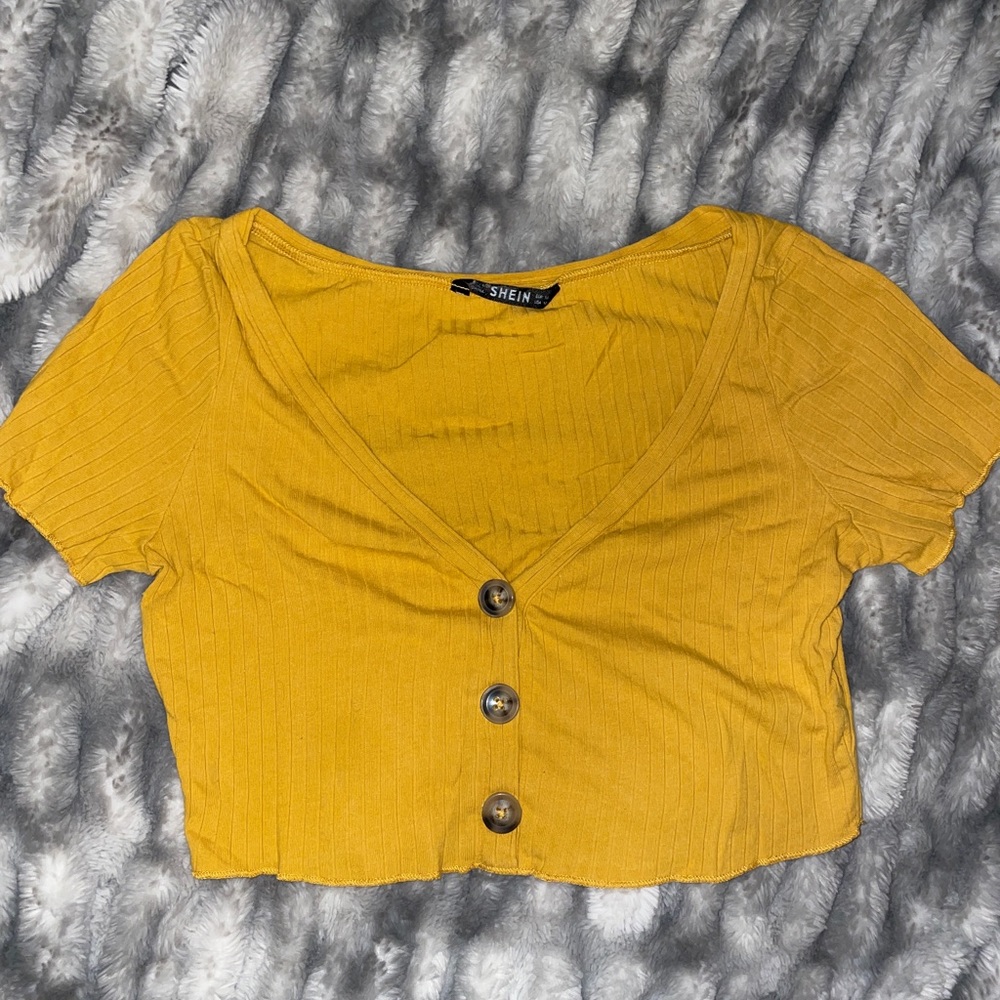 Shein Yellow Fake button up Crop top